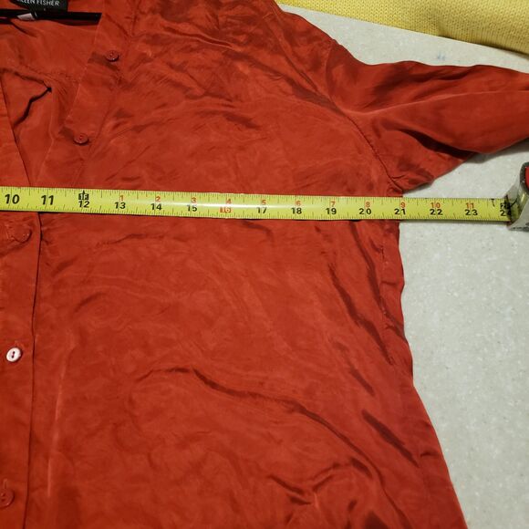 Eileen Fisher Sand Washed Cupro Mandarin Collar Tunic Shirt Sz SP Red Silky - Picture 8 of 9